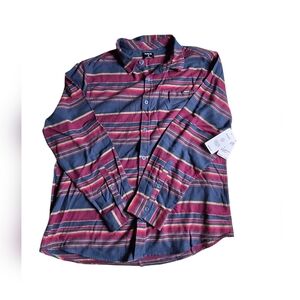 Hurley Navy and Maroon Striped Button-Down Shirt